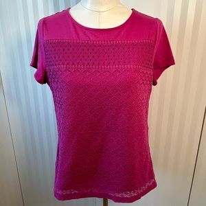 Croft & Barrow petite pink cutouts layer crochet-style tee Size M